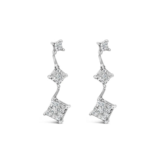14K White Gold 1 cttw Princess Cut Diamond Earrings (G-H, VS1-VS2) - Bijoux-NYC Direct