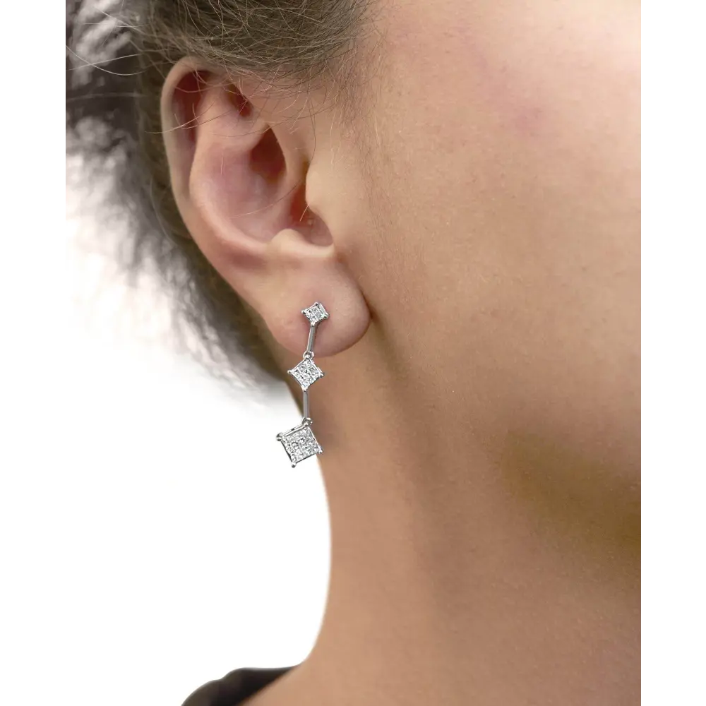 14K White Gold 1 cttw Princess Cut Diamond Earrings (G-H, VS1-VS2) - Bijoux-NYC Direct