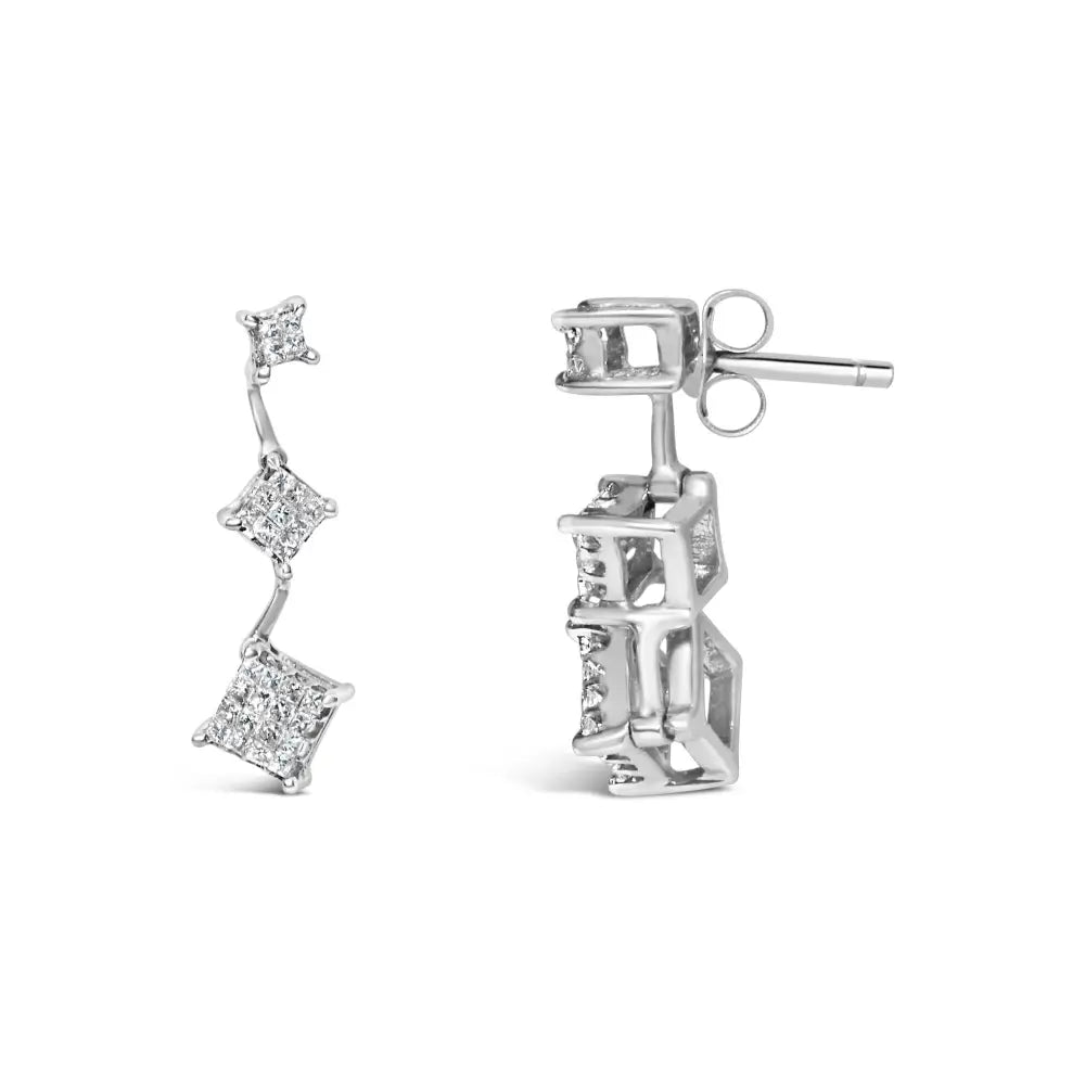 14k white gold 1 cttw princess cut diamond invisible setting earrings bijoux-nyc direct
