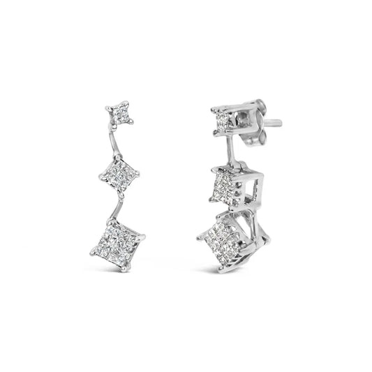 14K White Gold 1 cttw Princess Cut Diamond Earrings (G-H, VS1-VS2) - Bijoux-NYC Direct