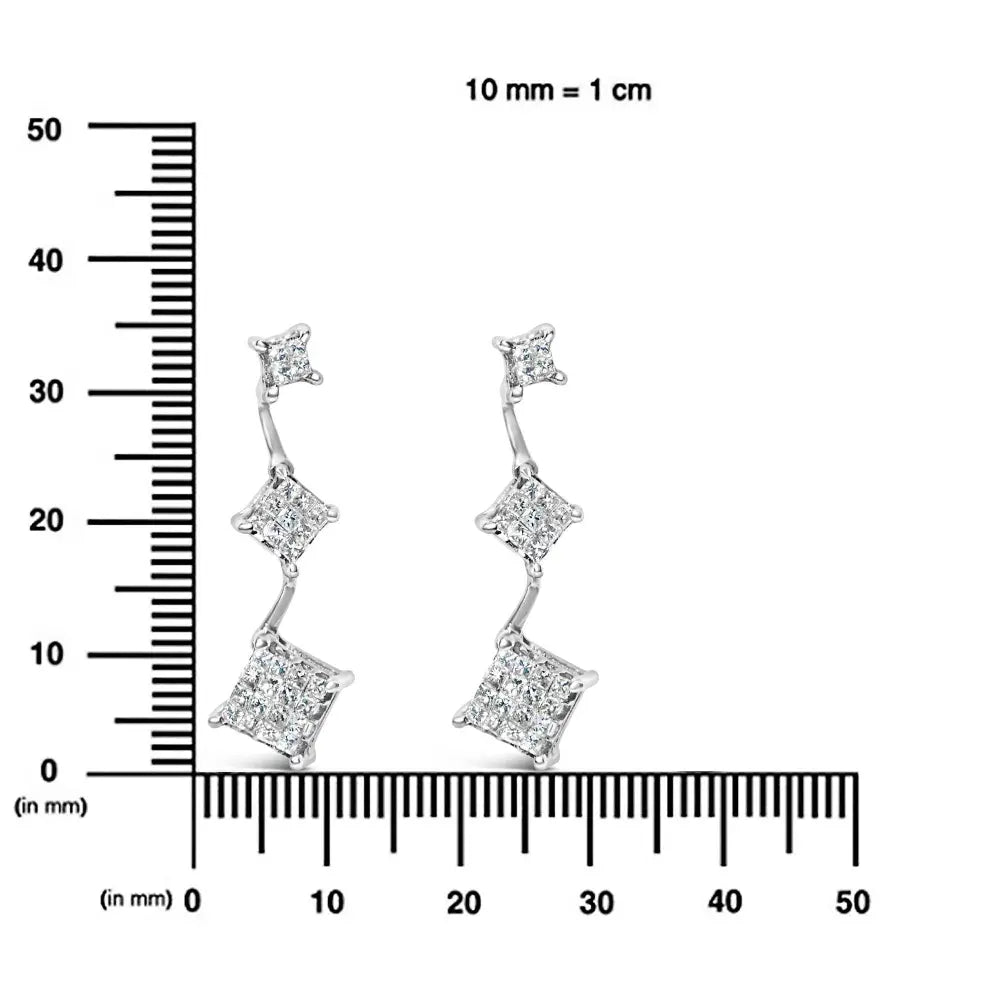 14K White Gold 1 cttw Princess Cut Diamond Earrings (G-H, VS1-VS2) - Bijoux-NYC Direct