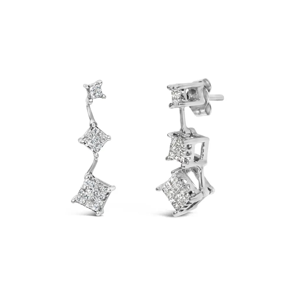 14k white gold 1 cttw princess cut diamond invisible setting earrings bijoux-nyc direct