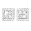 14k white gold 1 cttw round and baguette diamond square stud earrings bijoux-nyc direct