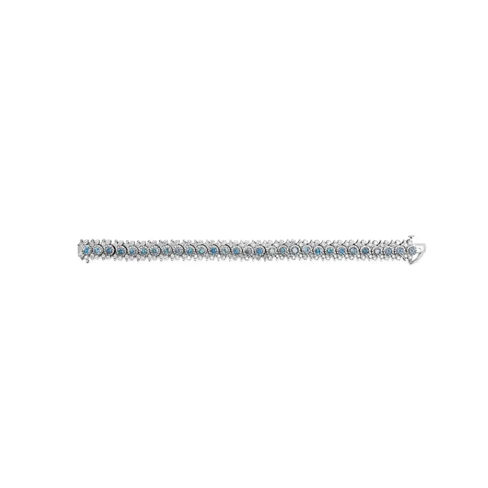 14k white gold 10.0 cttw blue and diamond vintage inspired floral cluster link 7’’ bracelet (h i color si2 i1