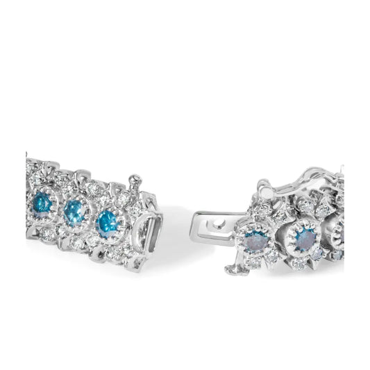 14k white gold 10.0 cttw blue and diamond vintage inspired floral cluster link 7’’ bracelet (h i color si2 i1