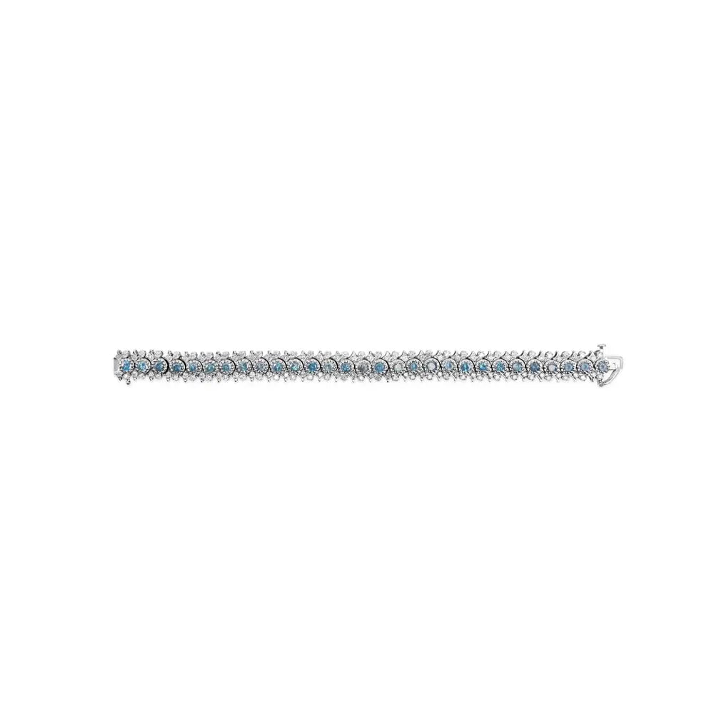 10ct blue and white diamond floral cluster 14k white gold 7’’ bracelet bijoux-nyc direct