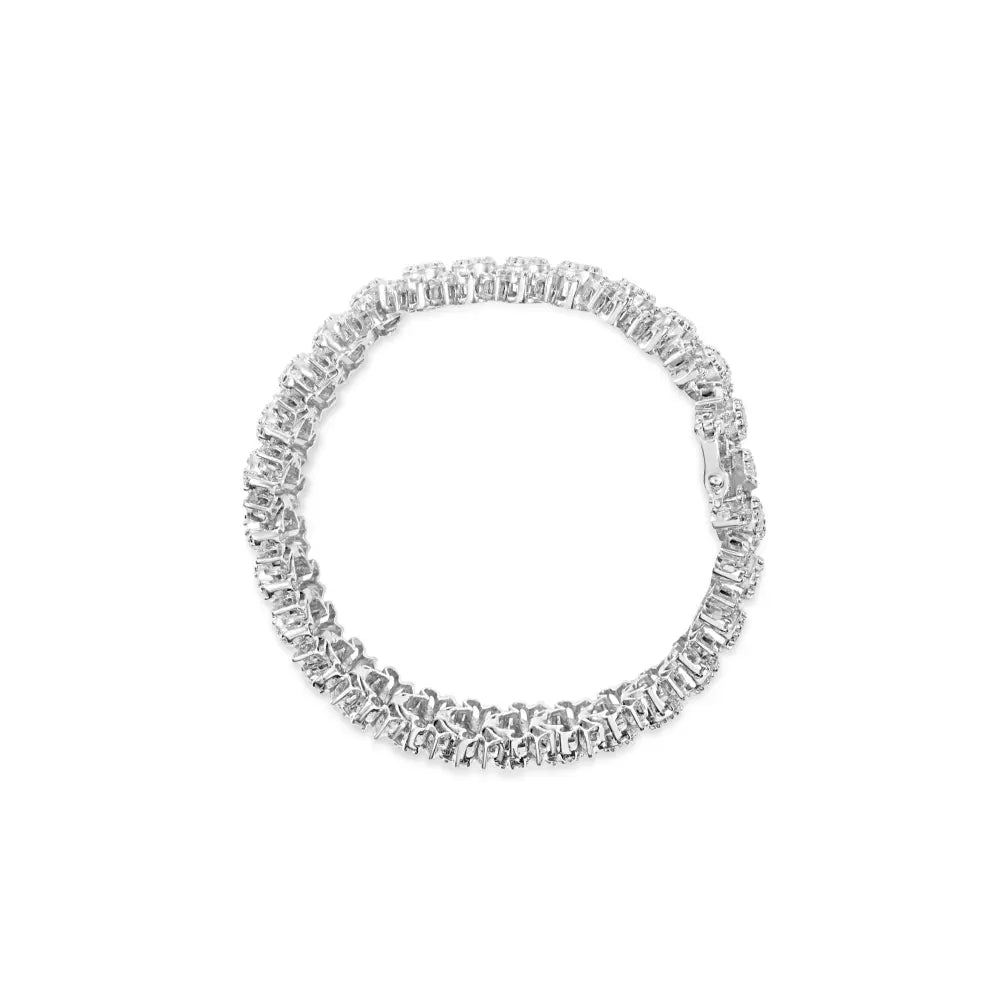 14k white gold 10.0 cttw blue and diamond vintage inspired floral cluster link 7’’ bracelet (h i color si2 i1