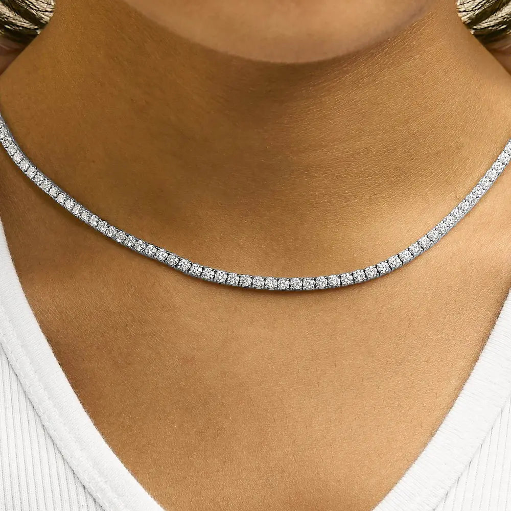 14K White Gold 10 3/4 Cttw Lab Grown Diamond Tennis Necklace - Bijoux-NYC Direct