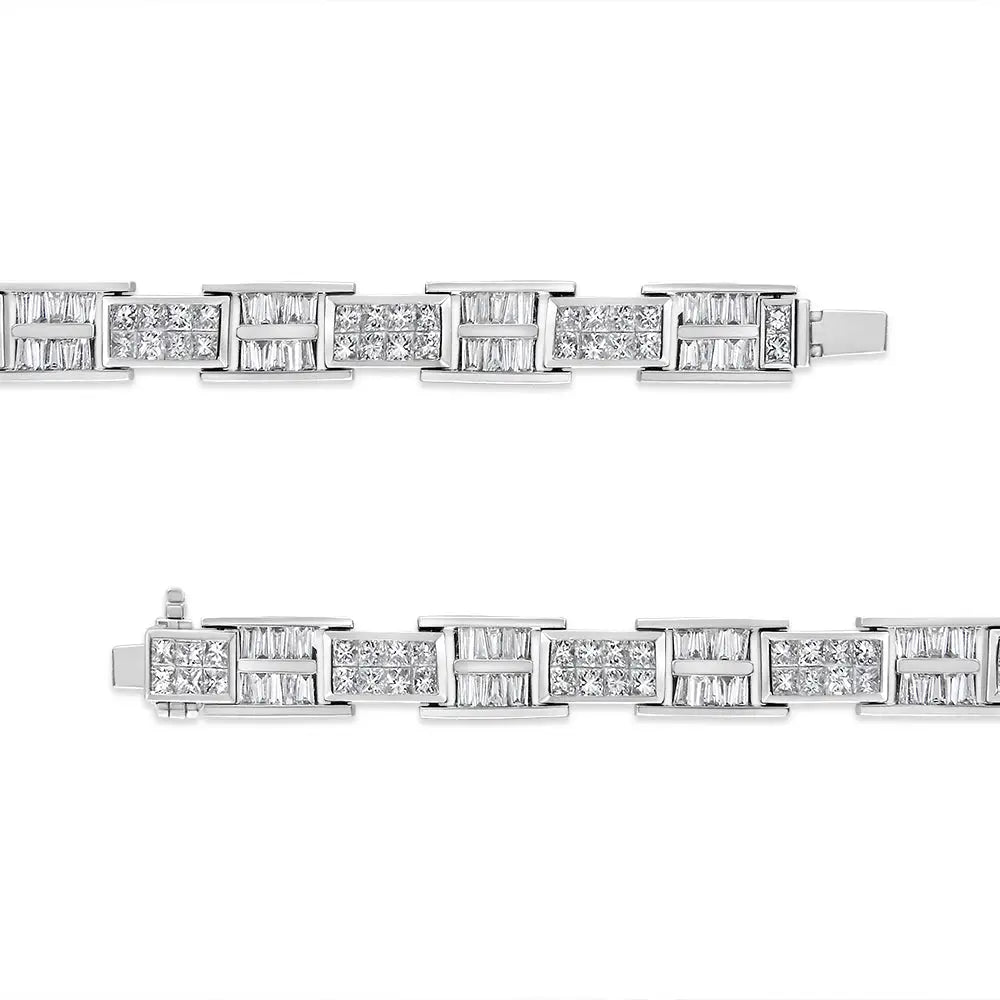 14k white gold 10 5/8 cttw baguette and princess diamond link bracelet 7 bijoux-nyc direct