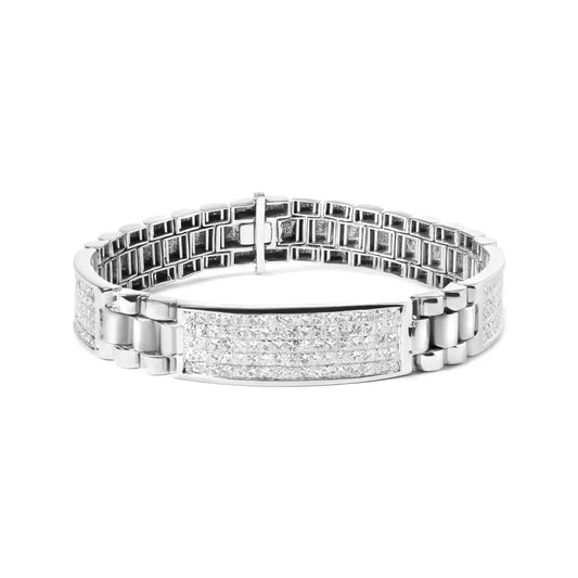 14K White Gold 12.0 Cttw Men's Invisible Set Princess Diamond Tennis Bracelet (G-H Color, VS1-VS2 Clarity) - Size 8.5" Inches - Bijoux-NYC Direct
