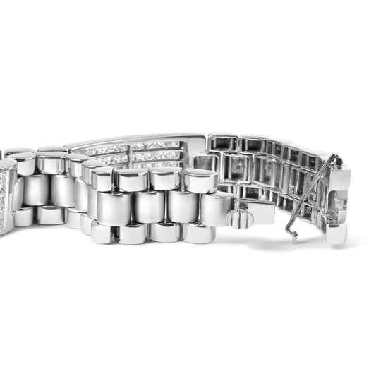 14K White Gold 12.0 Cttw Men's Invisible Set Princess Diamond Tennis Bracelet (G-H Color, VS1-VS2 Clarity) - Size 8.5" Inches - Bijoux-NYC Direct
