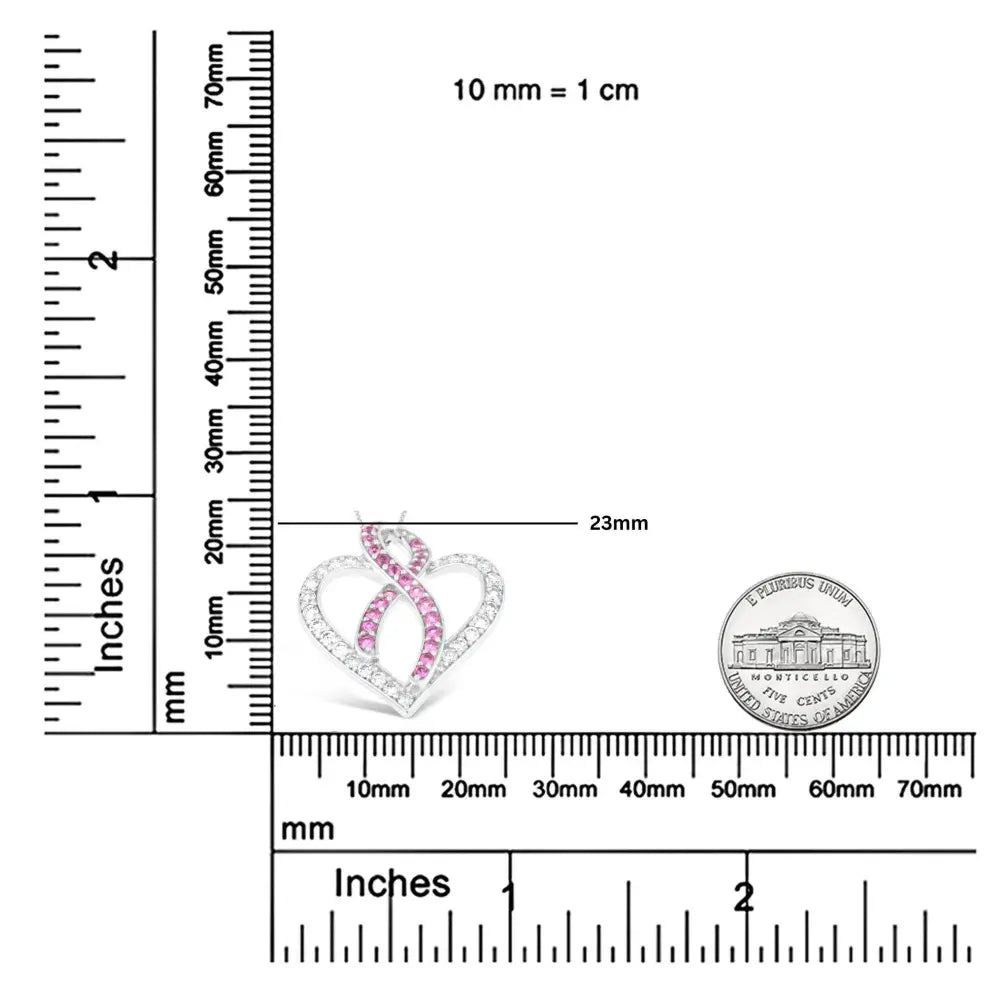 14K White Gold 1ct. TGW Diamond And Pink Sapphire Gemstone Pendant Necklace (G-H, SI2-I1) - Bijoux-NYC Direct