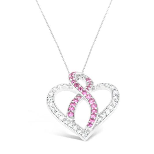 14K White Gold 1ct. TGW Diamond And Pink Sapphire Gemstone Pendant Necklace (G-H, SI2-I1) - Bijoux-NYC Direct