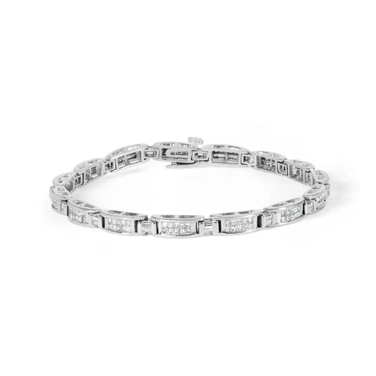 14k white gold 2.0 cttw baguette and princess cut diamond tennis bracelet (h i color si1 si2 clarity) 7’’