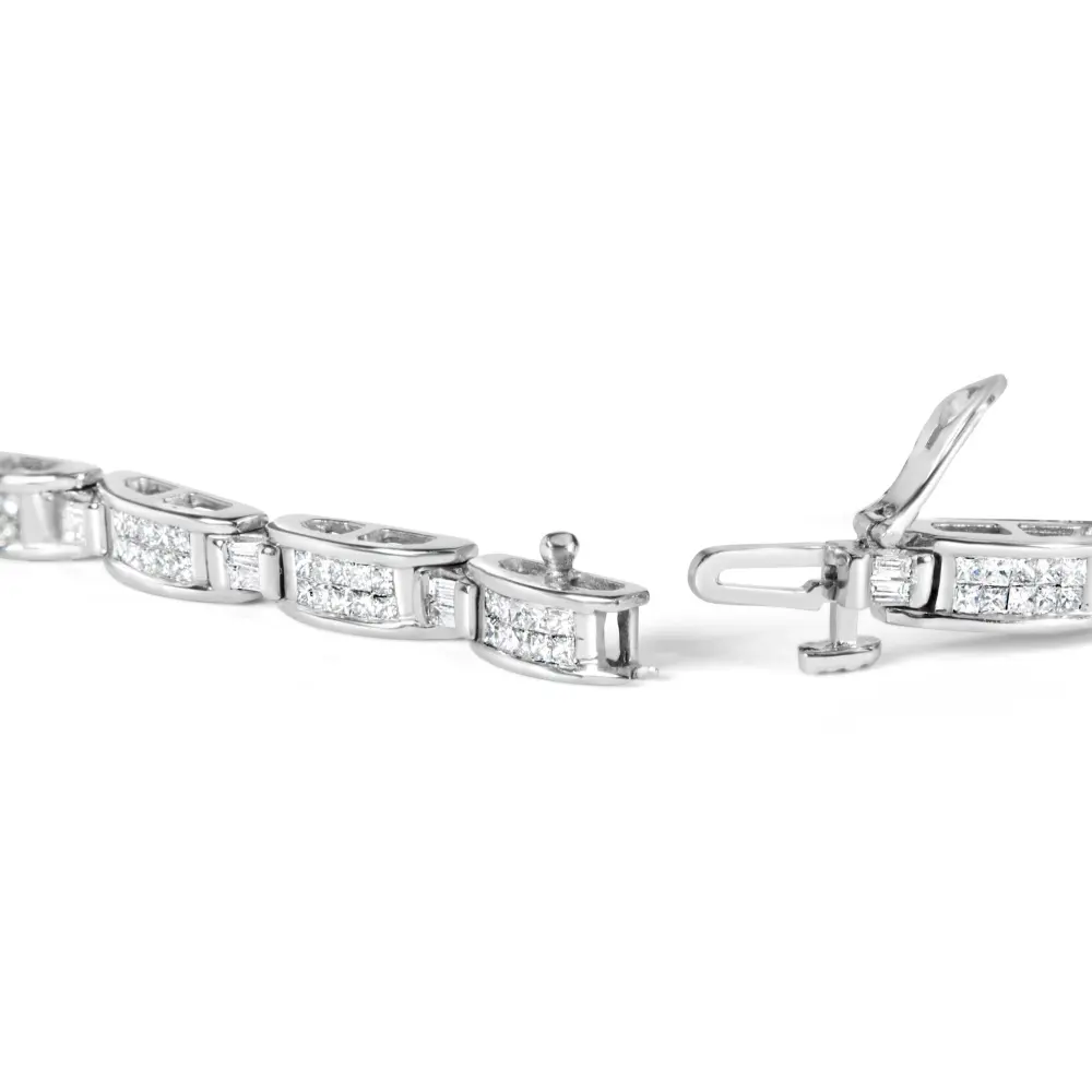 14k white gold 2.0 cttw baguette and princess cut diamond tennis bracelet (h i color si1 si2 clarity) 7’’