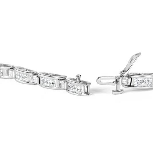 14k white gold 2.0 cttw baguette and princess cut diamond tennis bracelet (h i color si1 si2 clarity) 7’’
