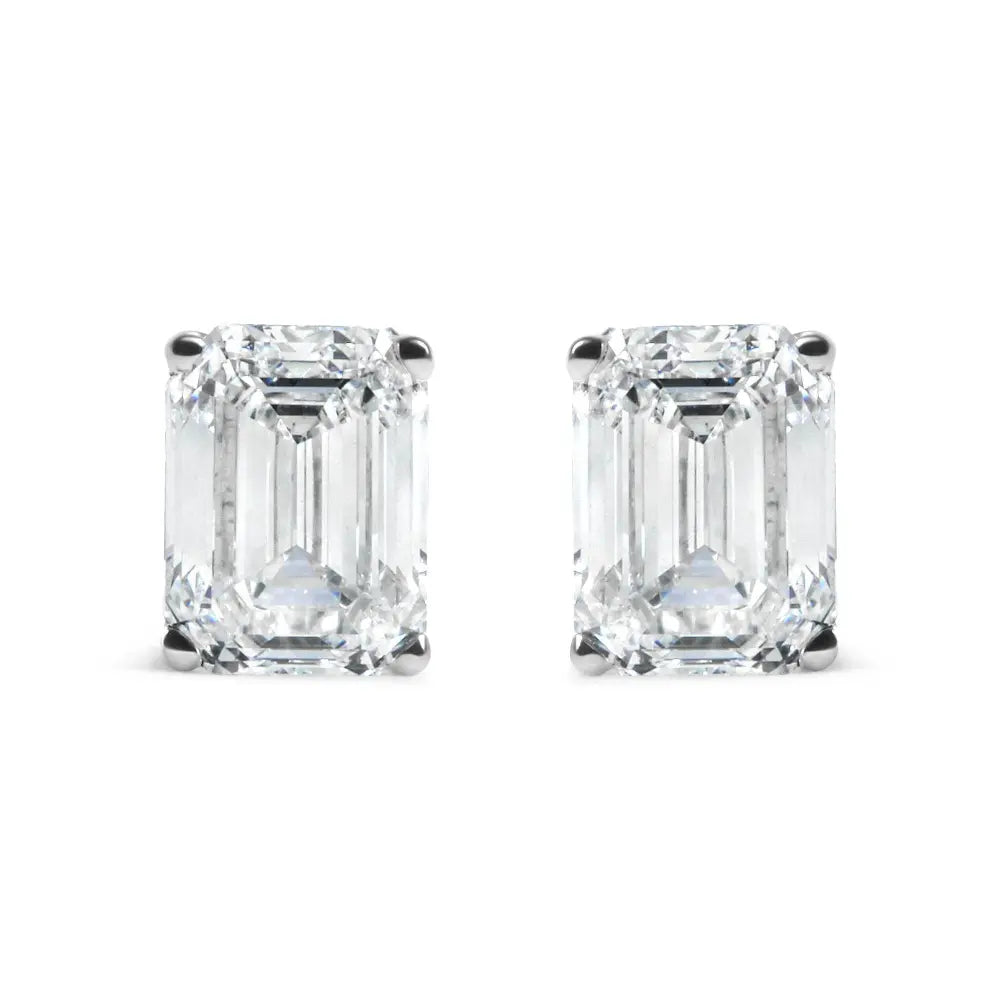 14K White Gold 2.0 Cttw Emerald Cut Lab Grown Diamond Solitaire Stud Earrings (G-H Color, VS1-VS2 Clarity) - Bijoux-NYC Direct