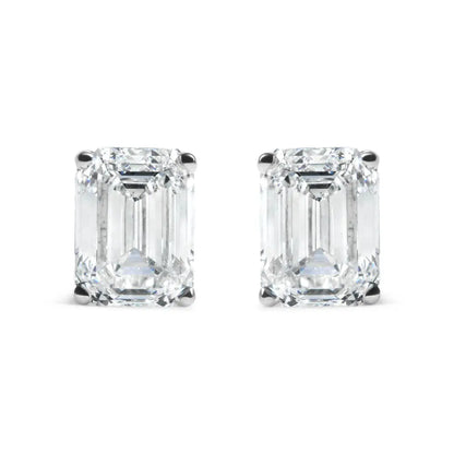 14K White Gold 2.0 Cttw Emerald Cut Lab Grown Diamond Solitaire Stud Earrings (G-H Color, VS1-VS2 Clarity) - Bijoux-NYC Direct