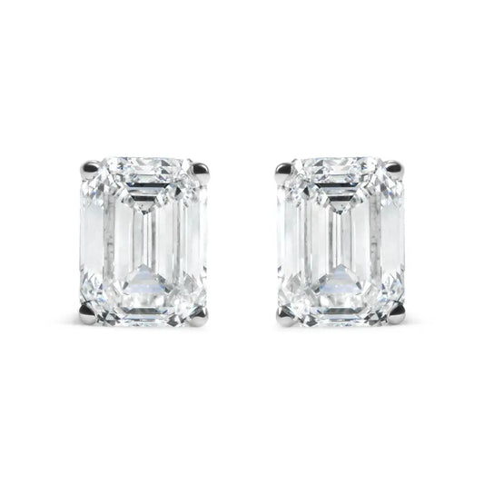 14K White Gold 2.0 Cttw Emerald Cut Lab Grown Diamond Solitaire Stud Earrings (G-H Color, VS1-VS2 Clarity) - Bijoux-NYC Direct
