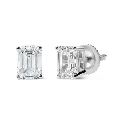 14K White Gold 2.0 Cttw Emerald Cut Lab Grown Diamond Solitaire Stud Earrings (G-H Color, VS1-VS2 Clarity) - Bijoux-NYC Direct