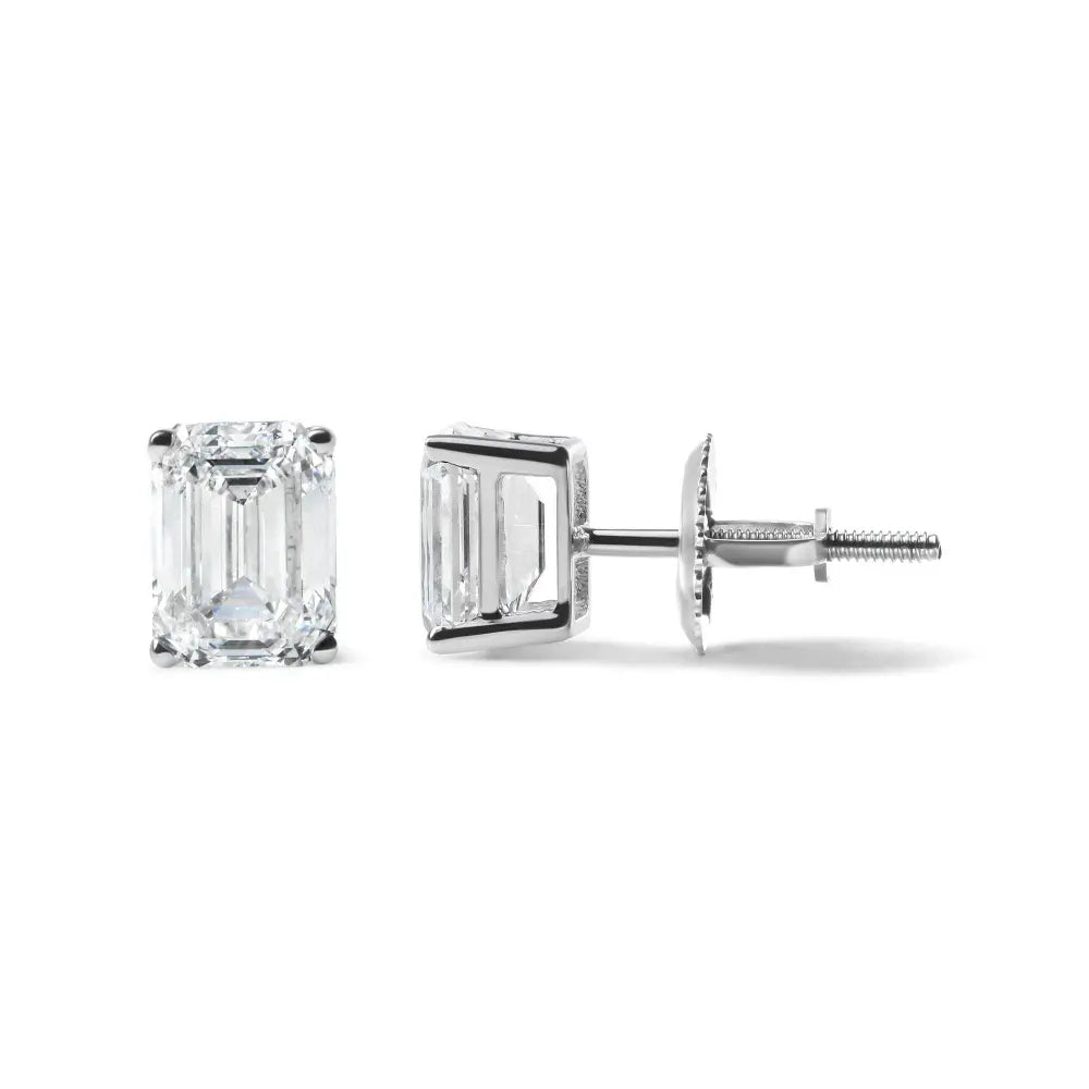 14K White Gold 2.0 Cttw Emerald Cut Lab Grown Diamond Solitaire Stud Earrings (G-H Color, VS1-VS2 Clarity) - Bijoux-NYC Direct