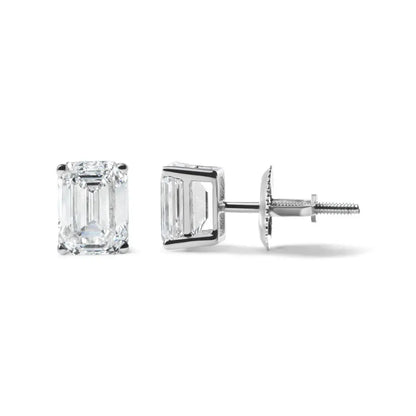 14K White Gold 2.0 Cttw Emerald Cut Lab Grown Diamond Solitaire Stud Earrings (G-H Color, VS1-VS2 Clarity) - Bijoux-NYC Direct