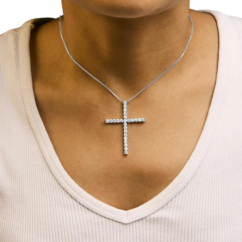 14k white gold 2.0 cttw lab grown diamond cross 18’’ inch pendant necklace (f g color vs2 si1 clarity) necklaces/pendant/pendant