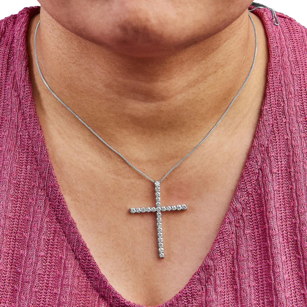 14k white gold 2.0 cttw lab grown diamond cross 18’’ inch pendant necklace (f g color vs2 si1 clarity) necklaces/pendant/pendant