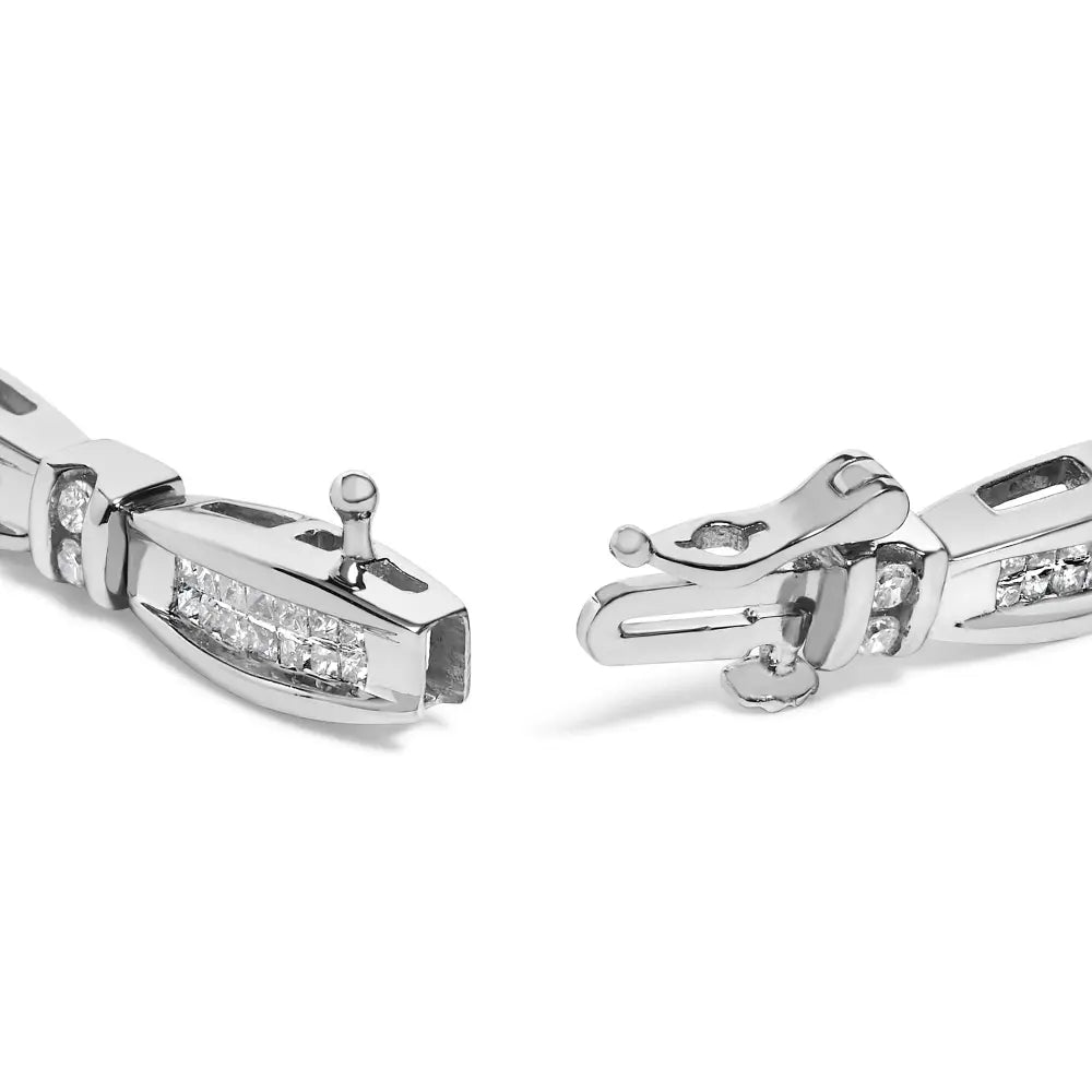 14k white gold 2.0 cttw princess and round diamond bar link bracelet 7.25 bijoux-nyc direct