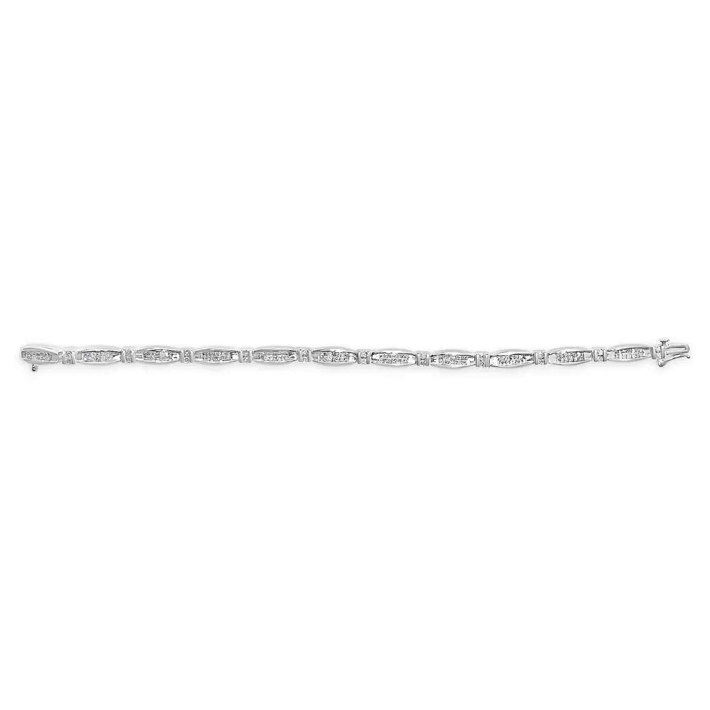 14k white gold 2.0 cttw princess and round diamond bar link bracelet (i j color i1 i2 clarity) 7.25’’ inches