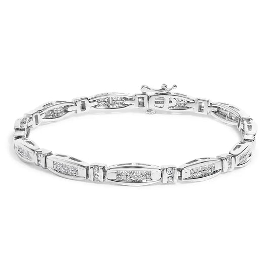 14k white gold 2.0 cttw princess and round diamond bar link bracelet (i j color i1 i2 clarity) 7.25’’ inches