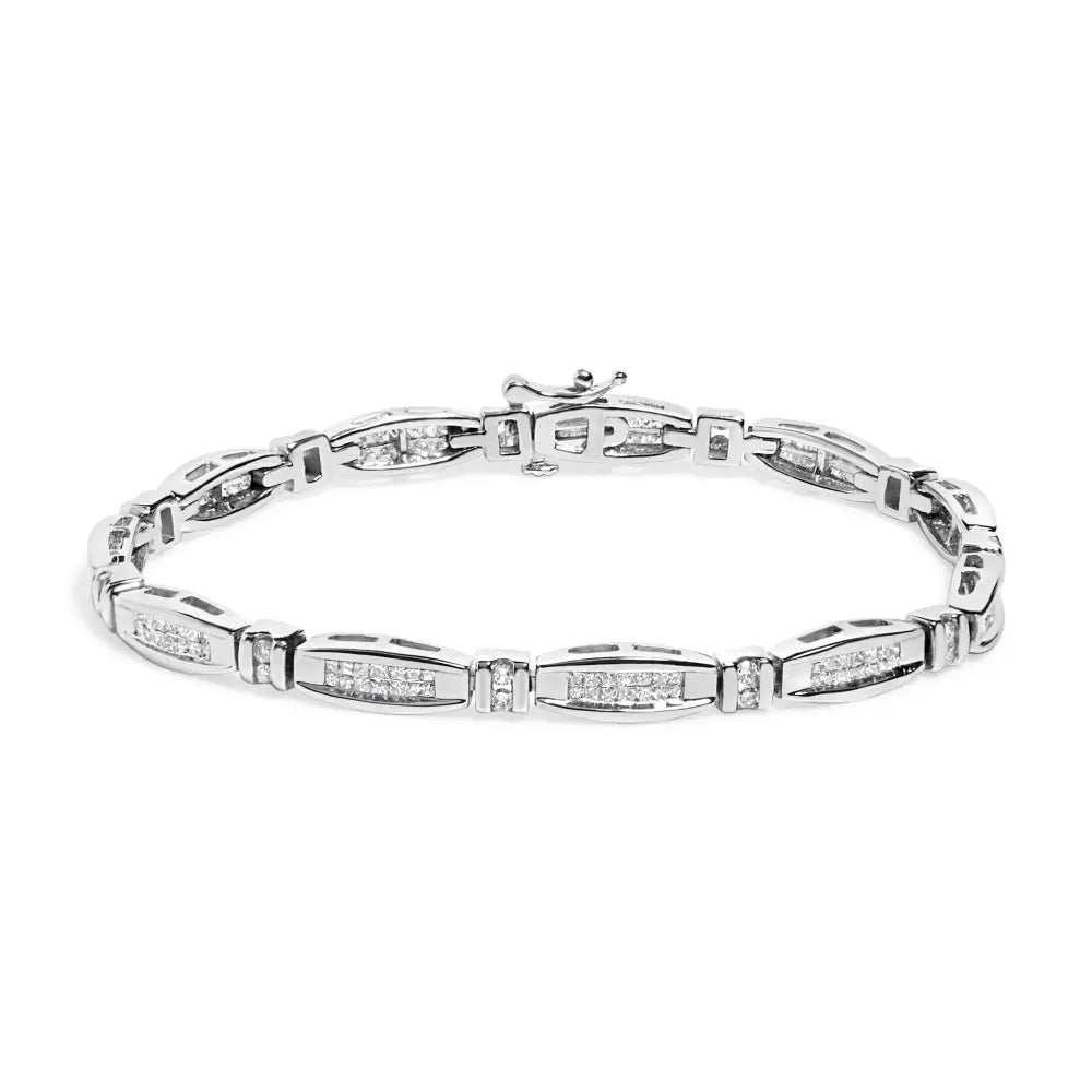 14k white gold 2.0 cttw princess and round diamond bar link bracelet 7.25 bijoux-nyc direct