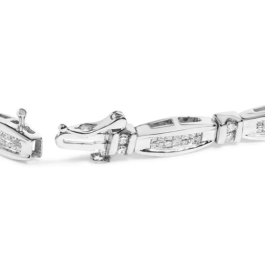 14k white gold 2.0 cttw princess and round diamond bar link bracelet (i j color i1 i2 clarity) 7.25’’ inches