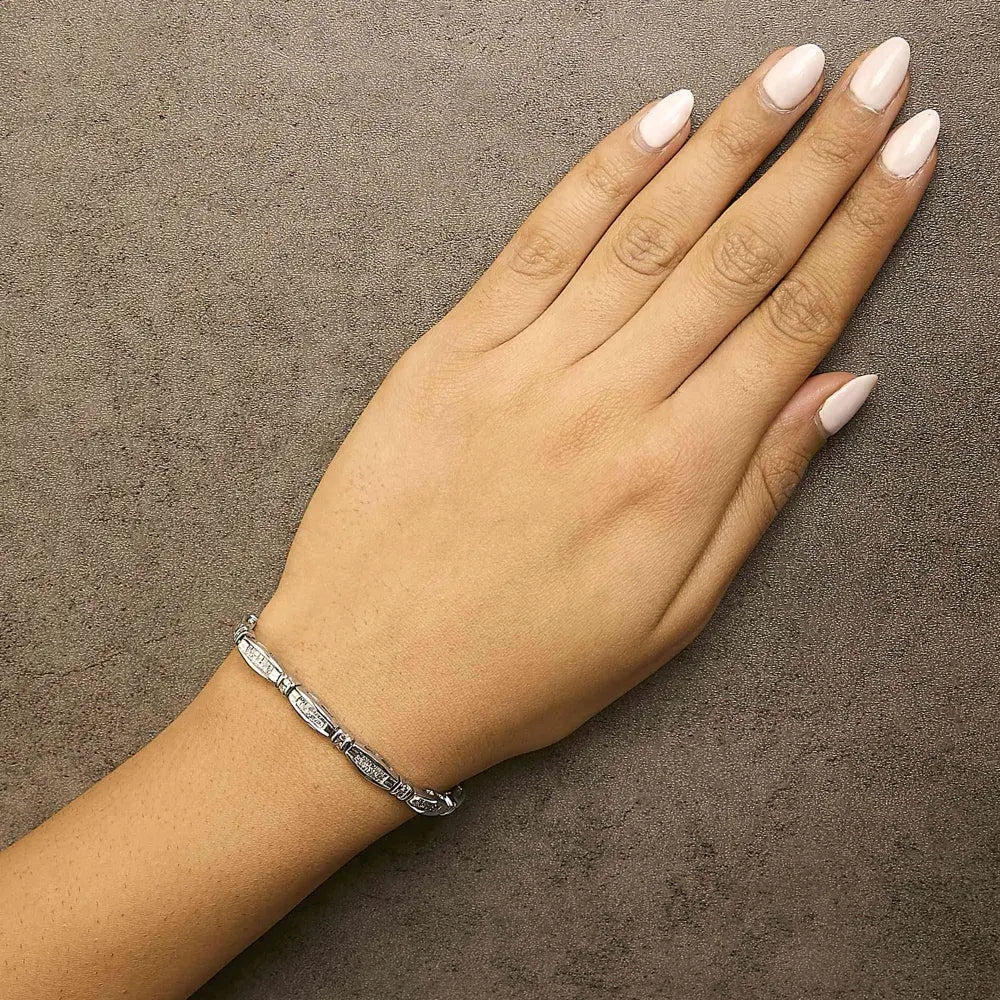 14k white gold 2.0 cttw princess and round diamond bar link bracelet (i j color i1 i2 clarity) 7.25’’ inches