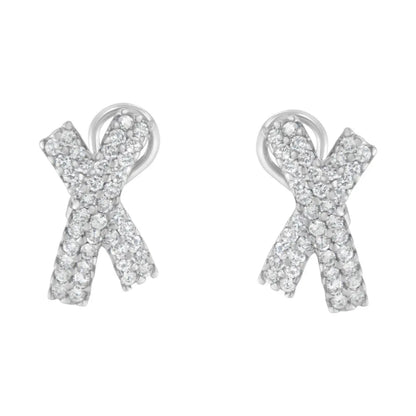 14K White Gold 2.0 Cttw Round-Brilliant Cut Diamond Domed X Shaped Omega Back Stud Earrings (H-I Color, I1-I2 Clarity) - Bijoux-NYC Direct