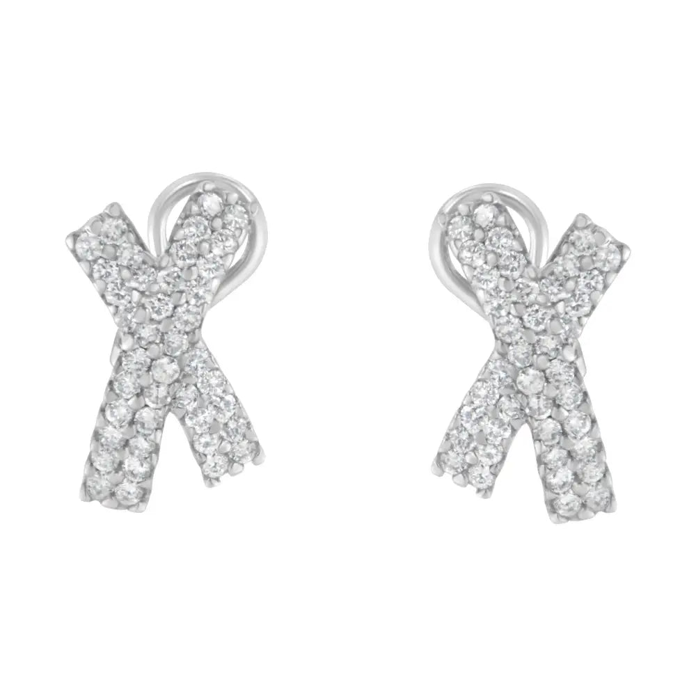 2.0 cttw diamond domed x shape 14k white gold omega back stud earrings bijoux-nyc direct