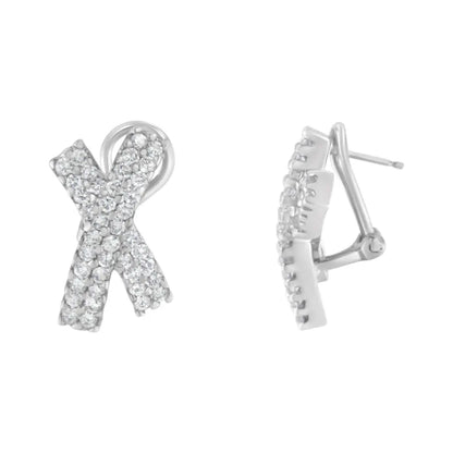 14K White Gold 2.0 Cttw Round-Brilliant Cut Diamond Domed X Shaped Omega Back Stud Earrings (H-I Color, I1-I2 Clarity) - Bijoux-NYC Direct