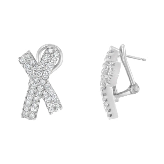 14K White Gold 2.0 Cttw Round-Brilliant Cut Diamond Domed X Shaped Omega Back Stud Earrings (H-I Color, I1-I2 Clarity) - Bijoux-NYC Direct