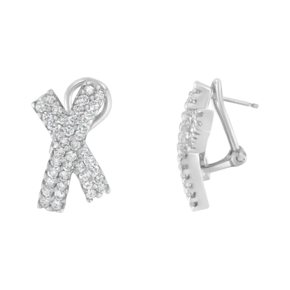 2.0 cttw diamond domed x shape 14k white gold omega back stud earrings bijoux-nyc direct