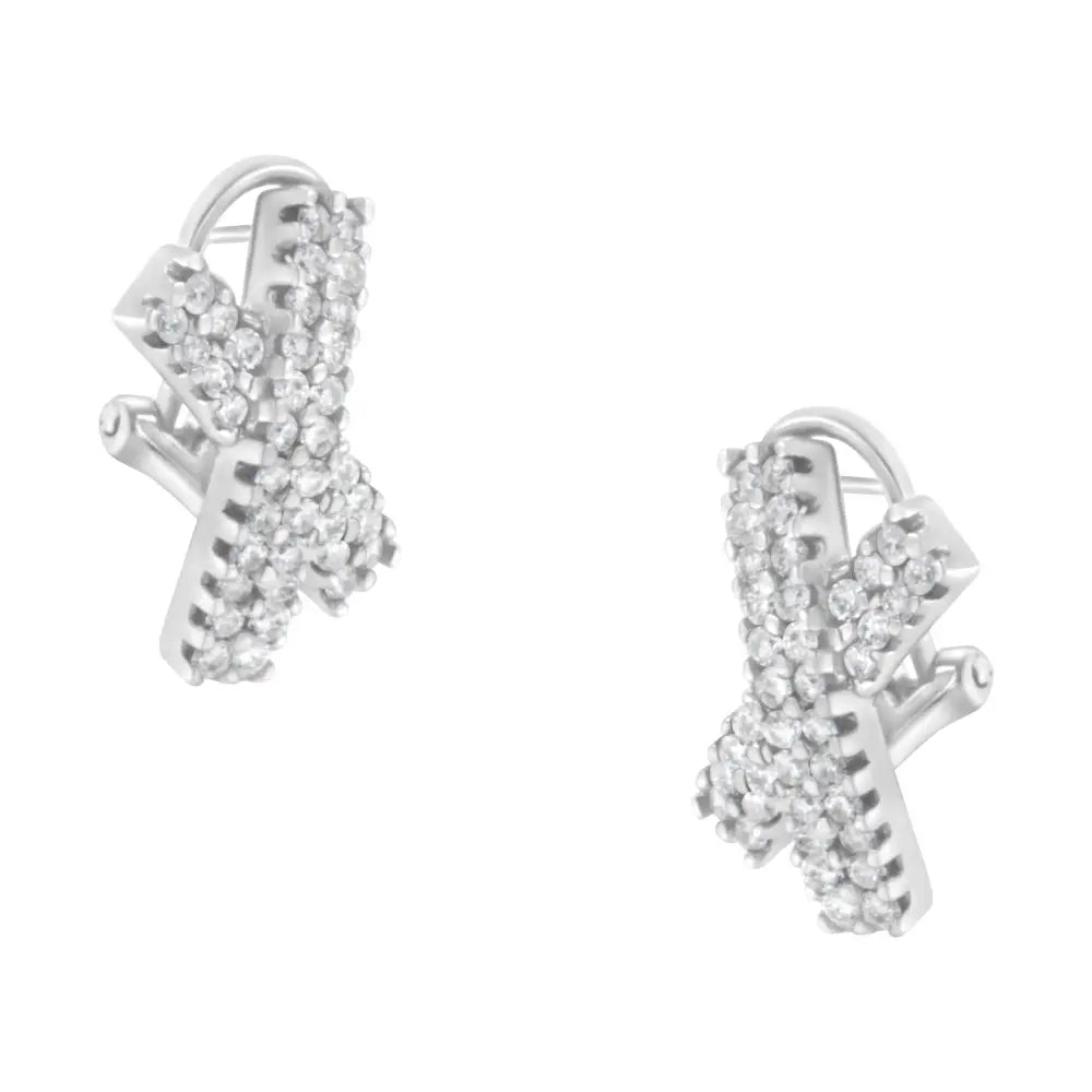2.0 cttw diamond domed x shape 14k white gold omega back stud earrings bijoux-nyc direct