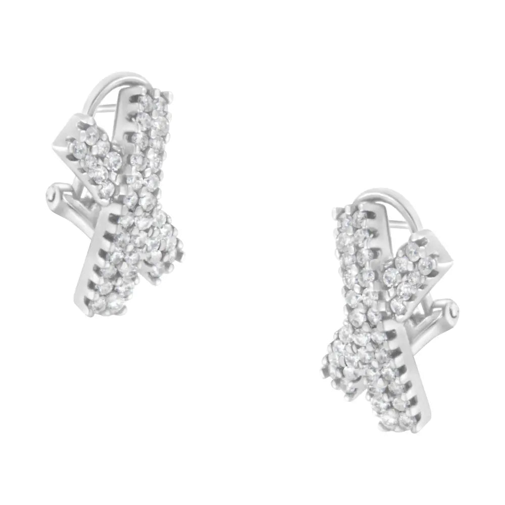 14K White Gold 2.0 Cttw Round-Brilliant Cut Diamond Domed X Shaped Omega Back Stud Earrings (H-I Color, I1-I2 Clarity) - Bijoux-NYC Direct