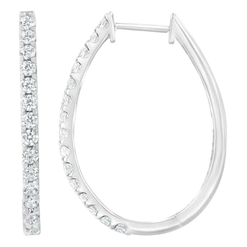 2.0 cttw round diamond oblong hinged hoop earrings in 14k white gold bijoux-nyc direct