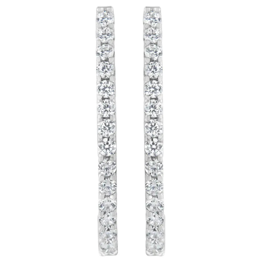 14K White Gold 2.0 Cttw Round Brilliant Cut Diamond Oblong Hinged Leverback Hoop Earrings (I-J Color, I1-I2 Clarity) - Bijoux-NYC Direct