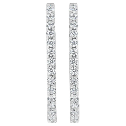 14K White Gold 2.0 Cttw Round Brilliant Cut Diamond Oblong Hinged Leverback Hoop Earrings (I-J Color, I1-I2 Clarity) - Bijoux-NYC Direct