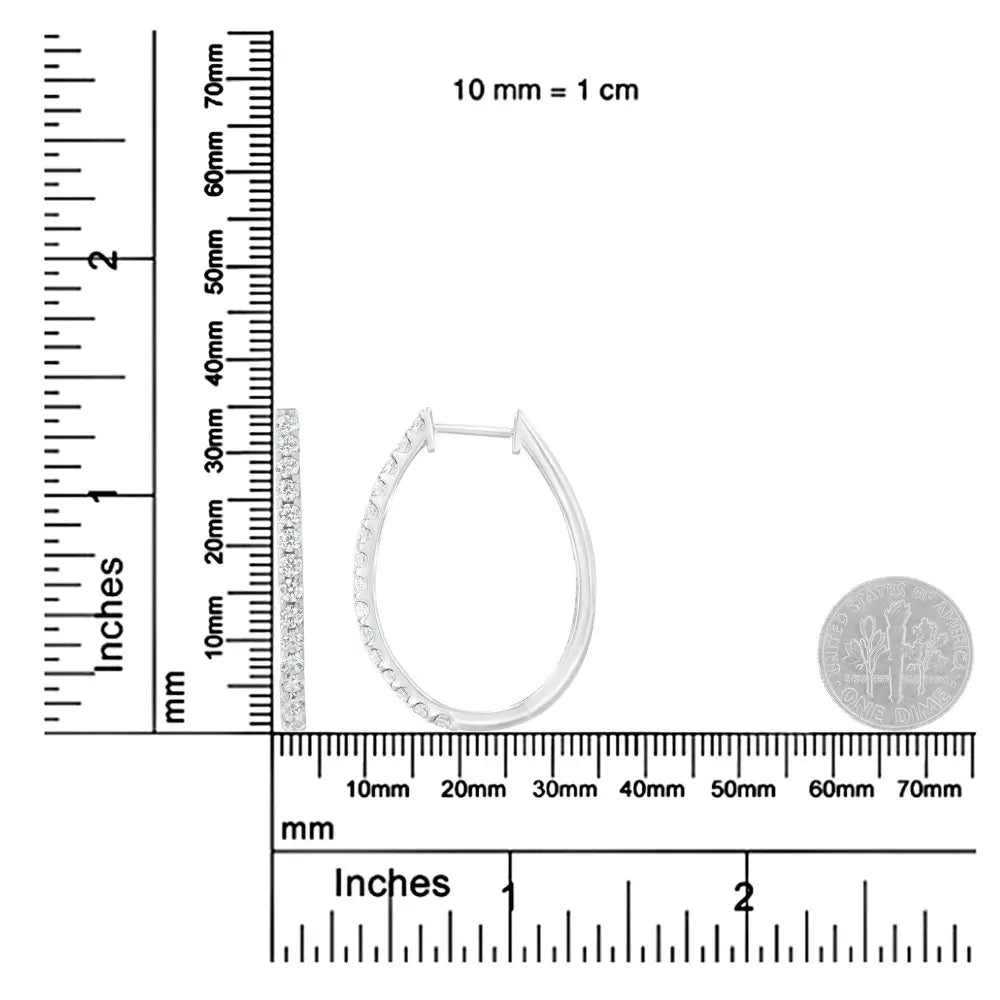 14K White Gold 2.0 Cttw Round Brilliant Cut Diamond Oblong Hinged Leverback Hoop Earrings (I-J Color, I1-I2 Clarity) - Bijoux-NYC Direct