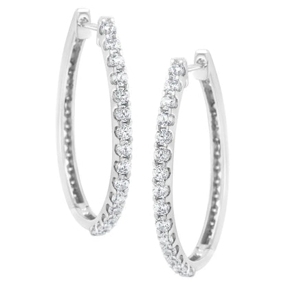 14K White Gold 2.0 Cttw Round Brilliant Cut Diamond Oblong Hinged Leverback Hoop Earrings (I-J Color, I1-I2 Clarity) - Bijoux-NYC Direct