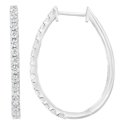 14K White Gold 2.0 Cttw Round Brilliant Cut Diamond Oblong Hinged Leverback Hoop Earrings (I-J Color, I1-I2 Clarity) - Bijoux-NYC Direct