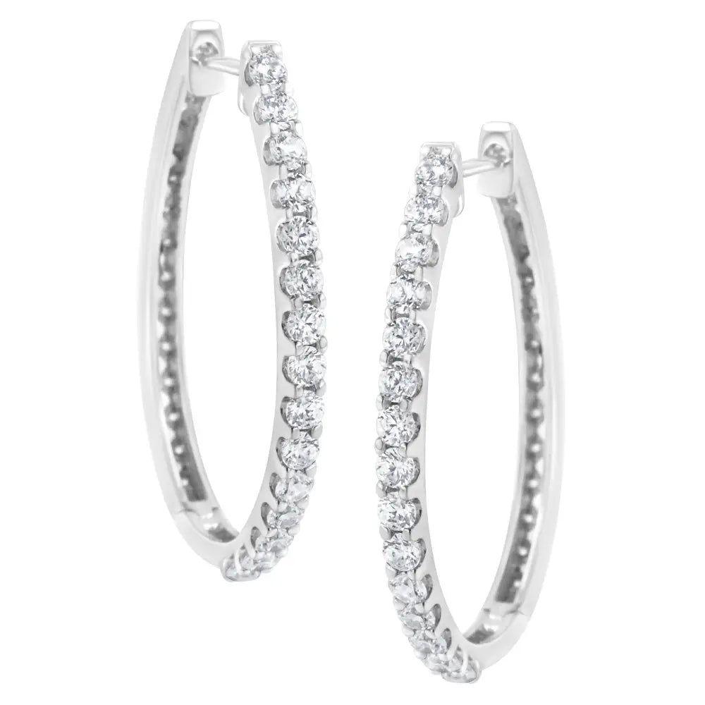 2.0 cttw round diamond oblong hinged hoop earrings in 14k white gold bijoux-nyc direct