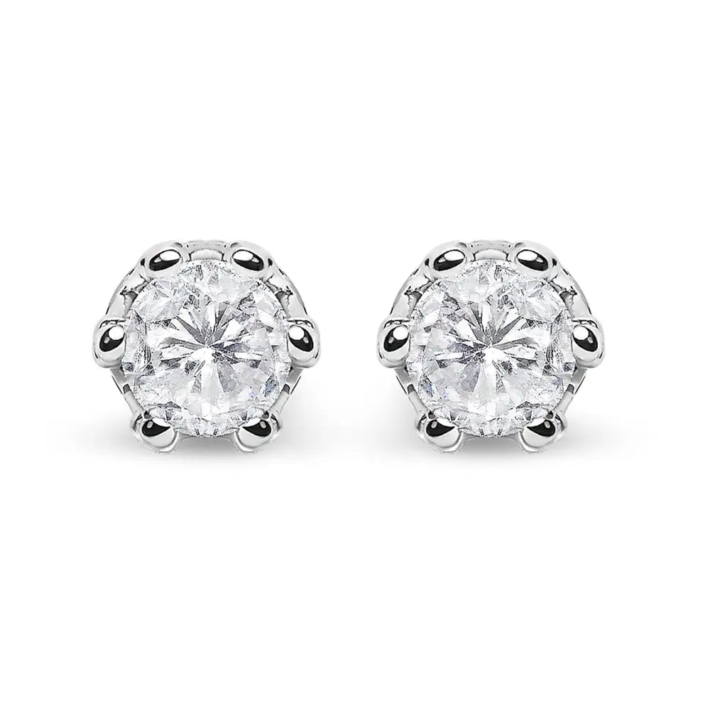 14k white gold 2.0 cttw round diamond crown stud earrings bijoux-nyc direct