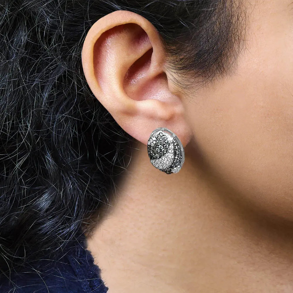 14K White Gold 2.00 Cttw White and Treated Blue Diamond Oval Shield Omega Back Earrings (H-I Color, SI1-SI2 Clarity) - Bijoux-NYC Direct